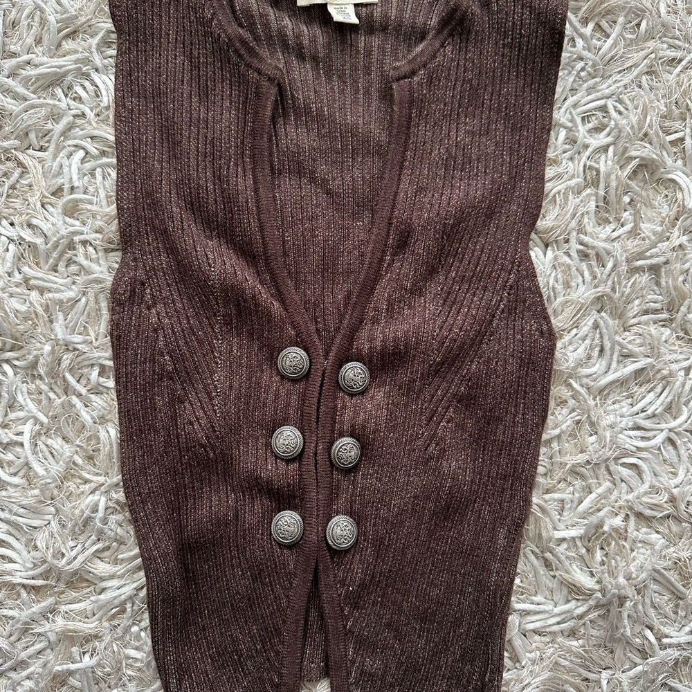Silence + Noise Ribbed Knit Top in Brown